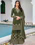 Mahendi Green Palazzo style Salwar Suit Faux Georgette Salwar Kameez in Embroidery, Sequins & Lace Work