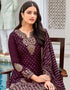 Dark Purple Palazzo style Salwar Suit Faux Georgette Salwar Kameez in Embroidery, Sequins & Lace Work Closure View