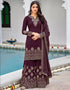 Dark Purple Palazzo style Salwar Suit Faux Georgette Salwar Kameez in Embroidery, Sequins & Lace Work