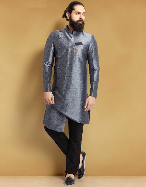 Grey Kurta Jacquard Silk Pant