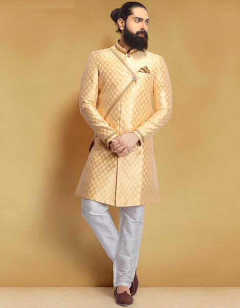 Light Gold Kurta Jacquard Silk Pant