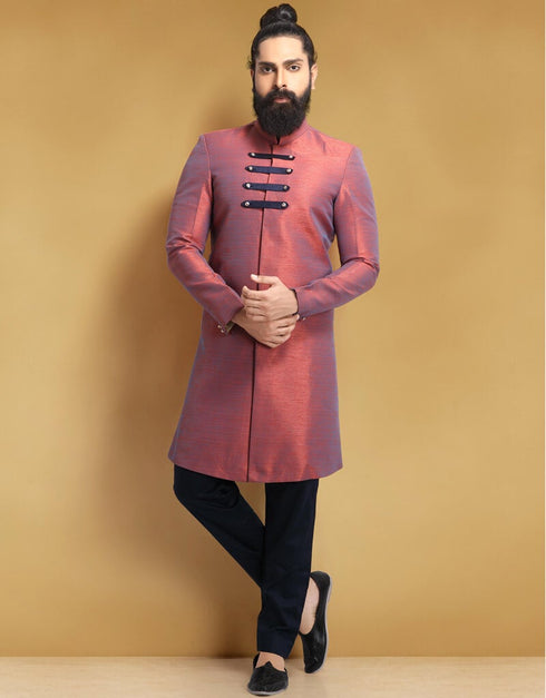 Two Tone Red Kurta Silk Pant