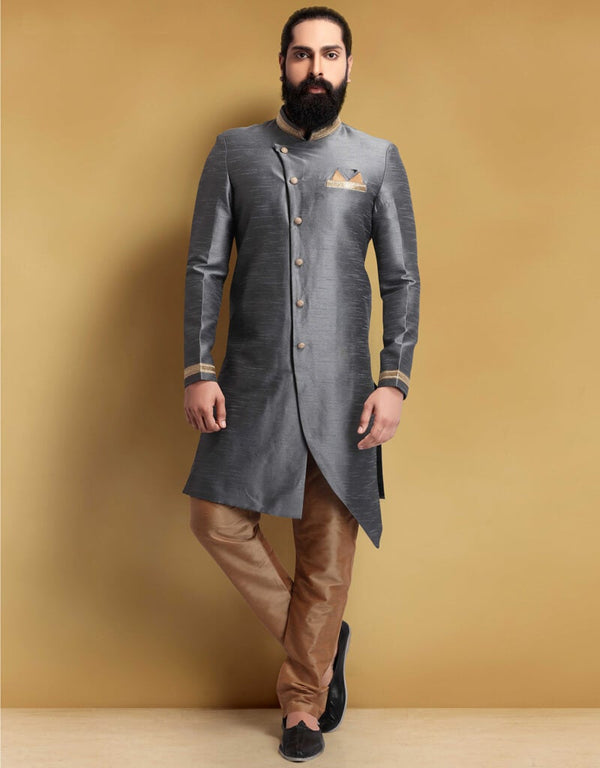 Grey Kurta Silk Chudidaar