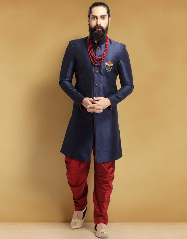 Navi Blue Kurta Silk Dhoti
