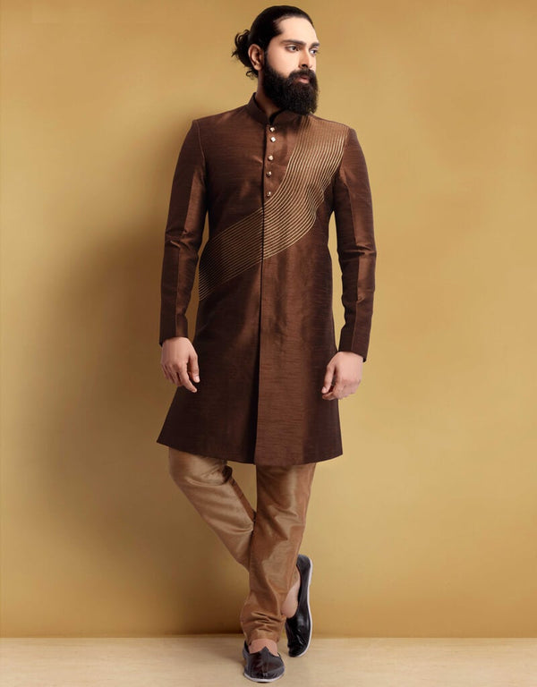 Brown Kurta Silk Chudidaar