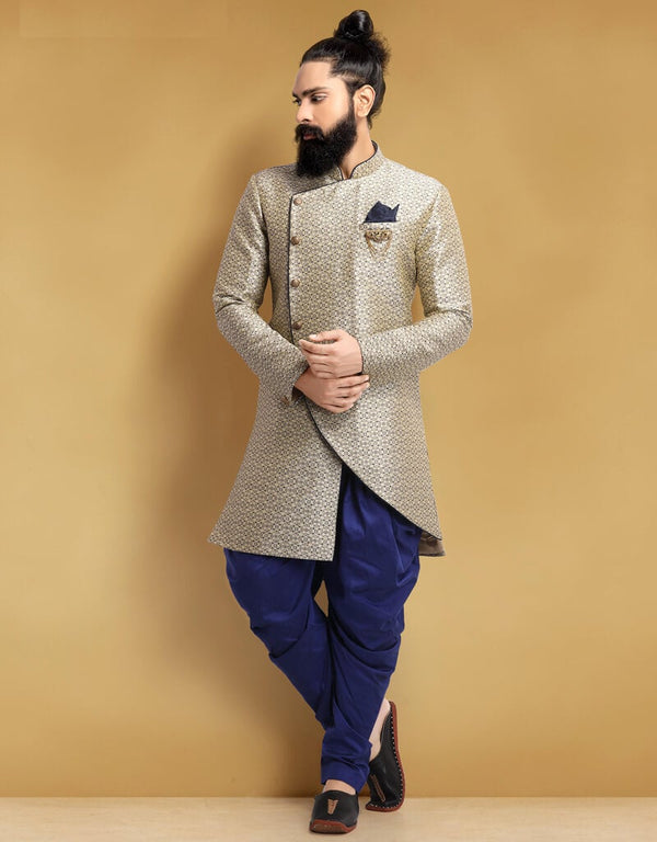 Cream Kurta Jacquard Silk Dhoti