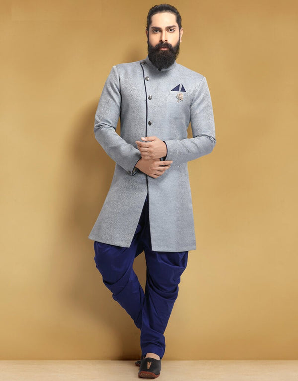 Sky Blue Kurta Jacquard Silk Dhoti