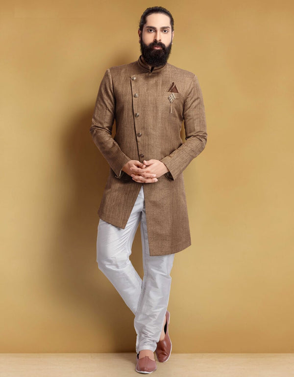 Brown Kurta Jacquard Silk Pant