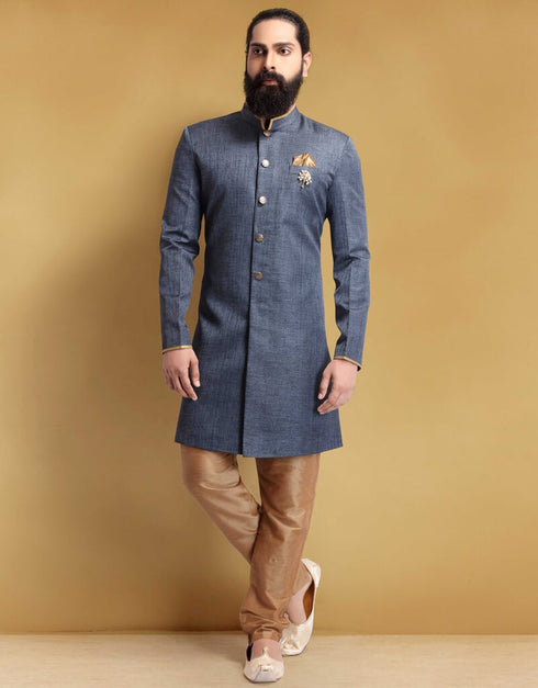 Blue Kurta Jacquard Silk Chudidaar