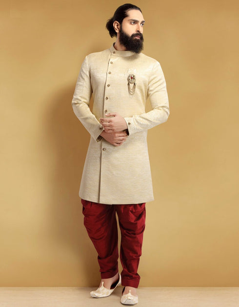 Cream Kurta Jacquard Silk Dhoti