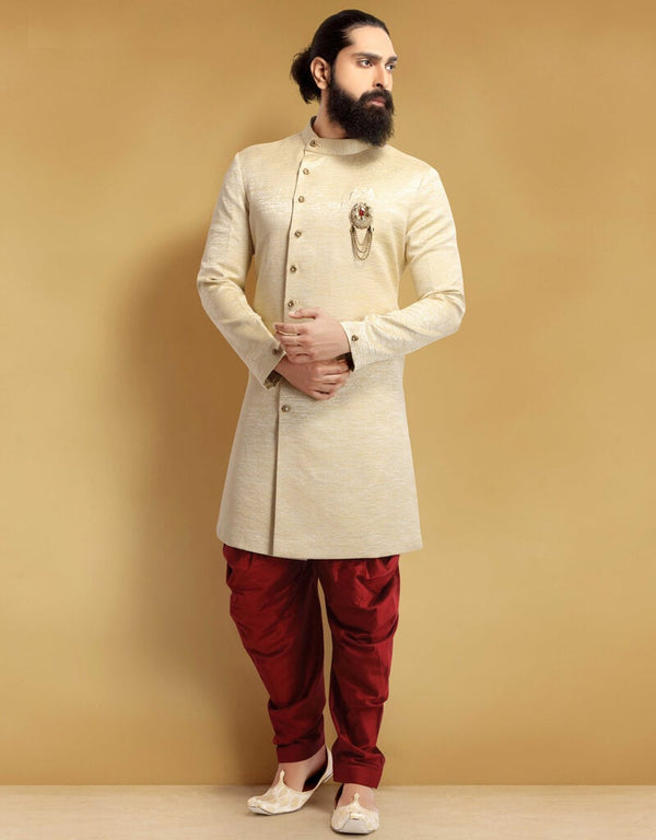 Cream Kurta Jacquard Silk Dhoti