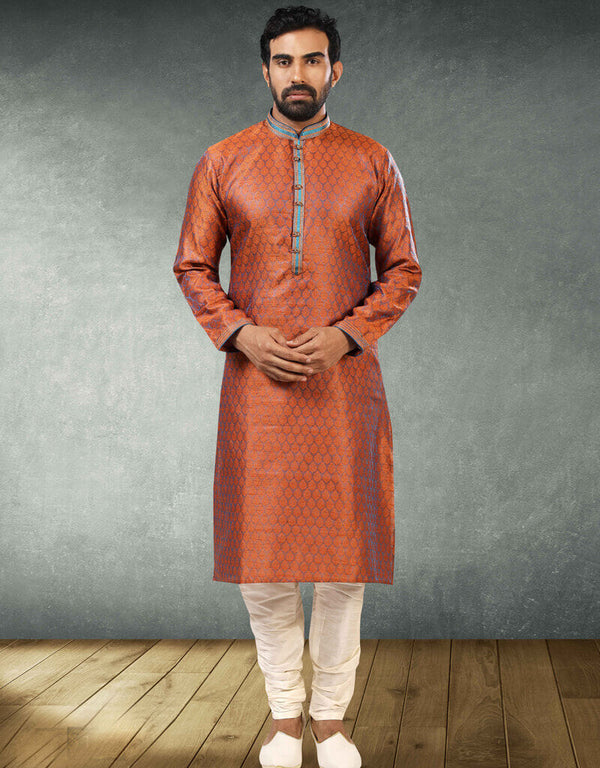 Two Tone Brown Blue Kurta Jacquard Silk Brocade Chudidaar