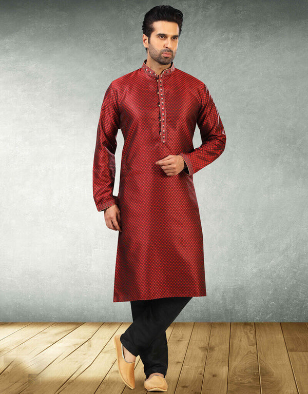 Red Wine Kurta Jacquard Silk Brocade Chudidaar