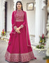 Pink Anarkali style Suit Faux Georgette Salwar Kameez in Cording Embroidery, Sequins & Lace Work