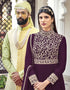 Dark Purple Anarkali style Suit Faux Georgette Salwar Kameez in Cording Embroidery, Sequins & Lace Work Closure View