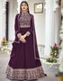 Dark Purple Anarkali style Suit Faux Georgette Salwar Kameez in Cording Embroidery, Sequins & Lace Work