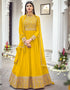 Yellow Anarkali style Suit Faux Georgette Salwar Kameez in Cording Embroidery, Sequins & Lace Work