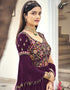 Dark Purple Anarkali style Salwar Suit Faux Georgette Salwar Kameez in Cording Embroidery, Sequins & Lace Work Closure View