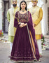 Dark Purple Anarkali style Salwar Suit Faux Georgette Salwar Kameez in Cording Embroidery, Sequins & Lace Work