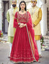 Dark Pink Anarkali style Salwar Suit Faux Georgette Salwar Kameez in Cording Embroidery, Sequins & Lace Work