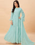 Sea Green Anarkali style Anarkali Semi-Stitched Suits Salwar Kameez in Embroidery, Sequins & Lace Work
