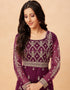 Purple Anarkali style Anarkali Semi-Stitched Suits Salwar Kameez in Embroidery, Stone & Lace Work Closure View Embroidery