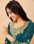 Teal Anarkali style Anarkali Semi-Stitched Suits Salwar Kameez in Embroidery, Sequins & Lace Work Closure View Embroidery