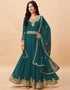 Teal Anarkali style Anarkali Semi-Stitched Suits Salwar Kameez in Embroidery, Sequins & Lace Work