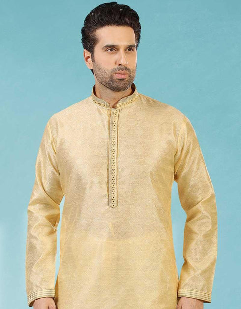 Gold Kurta Jacquard Silk Brocade Chudidaar Closure View