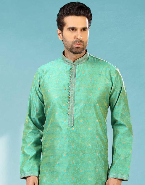 Green Kurta Jacquard Silk Brocade Chudidaar Closure View