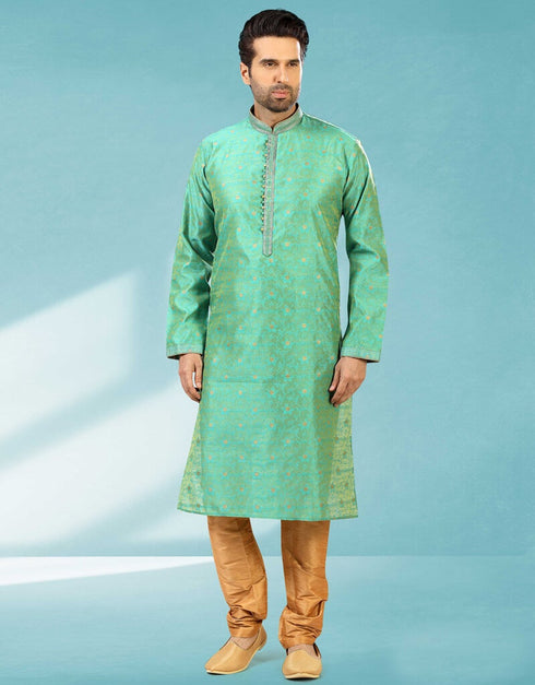 Green Kurta Jacquard Silk Brocade Chudidaar