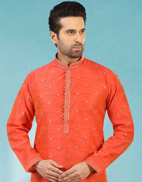 Rust Kurta Jacquard Silk Brocade Chudidaar Closure View