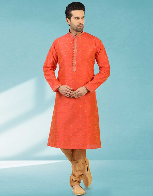 Rust Kurta Jacquard Silk Brocade Chudidaar