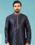 Navy Blue Kurta Jacquard Silk Brocade Chudidaar Closure View