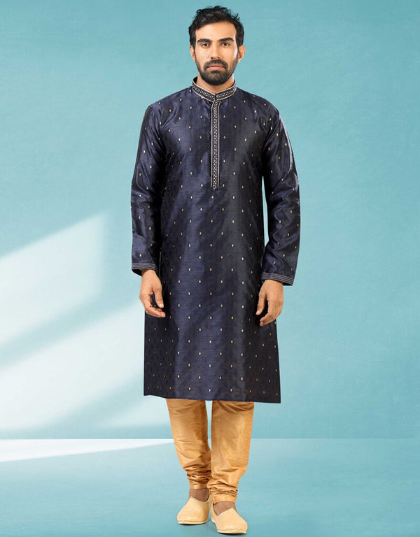 Navy Blue Kurta Jacquard Silk Brocade Chudidaar