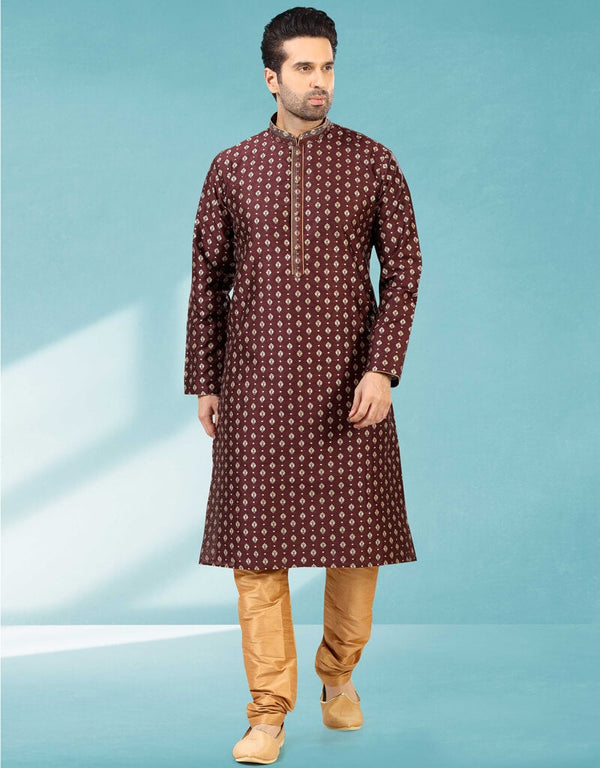 Maroon Kurta Jacquard Silk Brocade Chudidaar