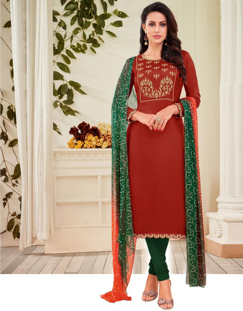 Rust Chanderi Cotton Pant Salwar Kameez