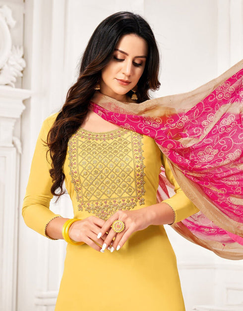 Yellow Chanderi Cotton Pant Dress Closure View