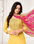 Yellow Chanderi Cotton Pant Dress Closure View