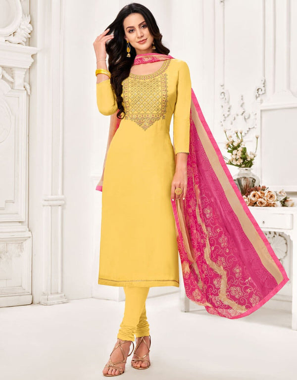 Yellow Chanderi Cotton Pant Dress