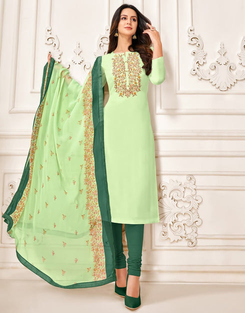 Light Green Chanderi Cotton Pant Dress