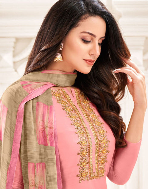 Light Pink Chanderi Cotton Pant Dress Closure View