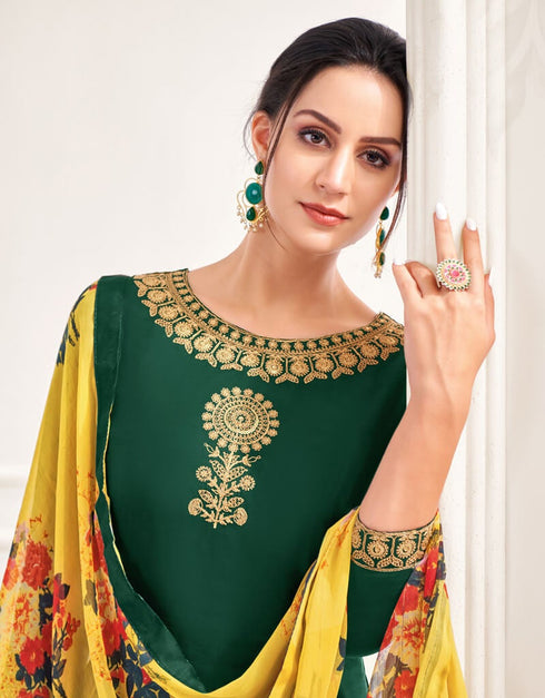 Green Chanderi Cotton Pant Dress Closure View