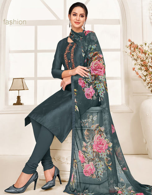 Dark Grey Chanderi Cotton Pant Dress Closure View