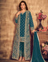 Royal Blue Pant style Suit Soft Net Salwar Kameez in Embroidery, Stone & Lace Work
