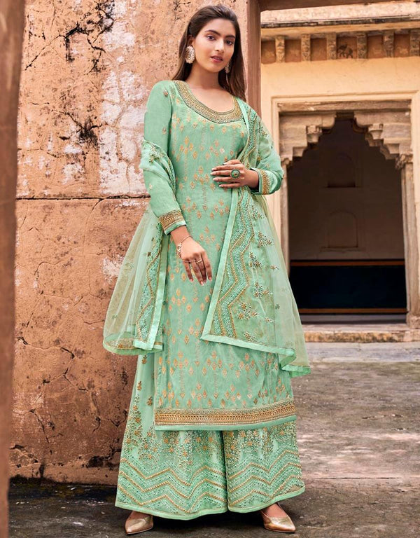 Sea Green Dola Jacquard Lehenga Salwar Suits