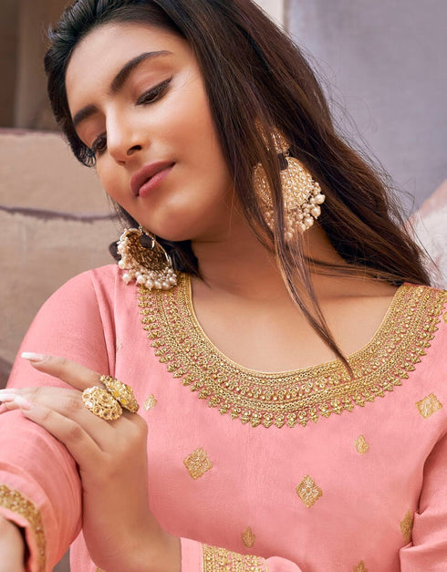 Pink Dola Jacquard Lehenga Salwar Suits Closure View
