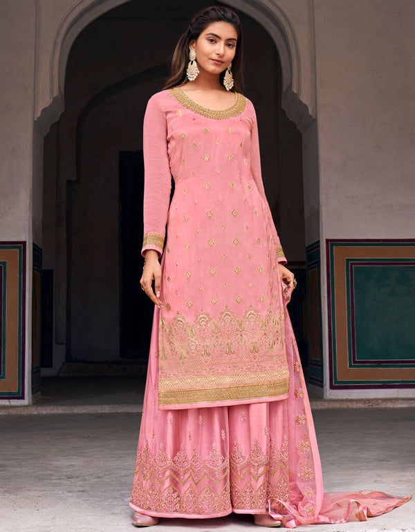 Pink Dola Jacquard Lehenga Salwar Suits