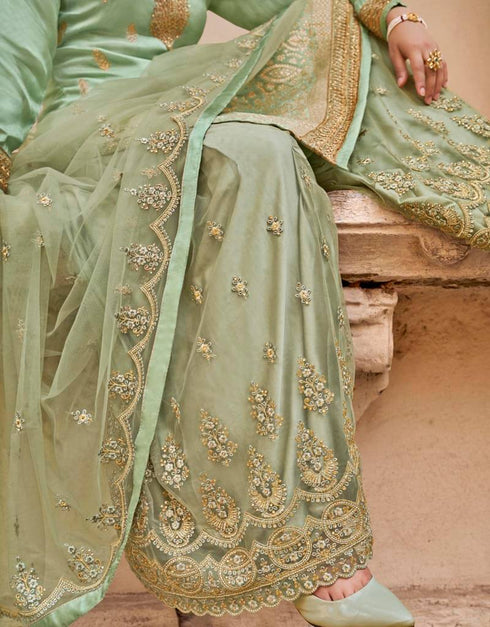 Sea Green Dola Jacquard Lehenga Salwar Suits