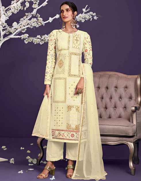Ligth Yellow Alizeh Georgette Pant Straight
